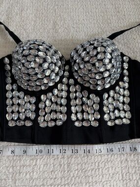 Embellished Crystal Bustier Bra - Black